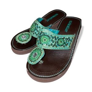 Olivia Miller Teal and Brown Embellished Sandals